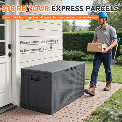 32 Gallon Deck Box Outdoor Indoor Waterproof Storage Box for Patio Furniture, Pool Accessories, Garden Tools, and Cushion Storage, Black