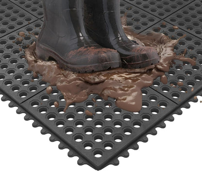 Ottomanson Waterproof Rubber Outdoor Doormat – Heavy-Duty Non-Slip Rubber Floor Mat with Ridge Scraper Pattern, All-Weather Front Door Entry Mat for Mud & Dirt Control – 18" x 30", Black