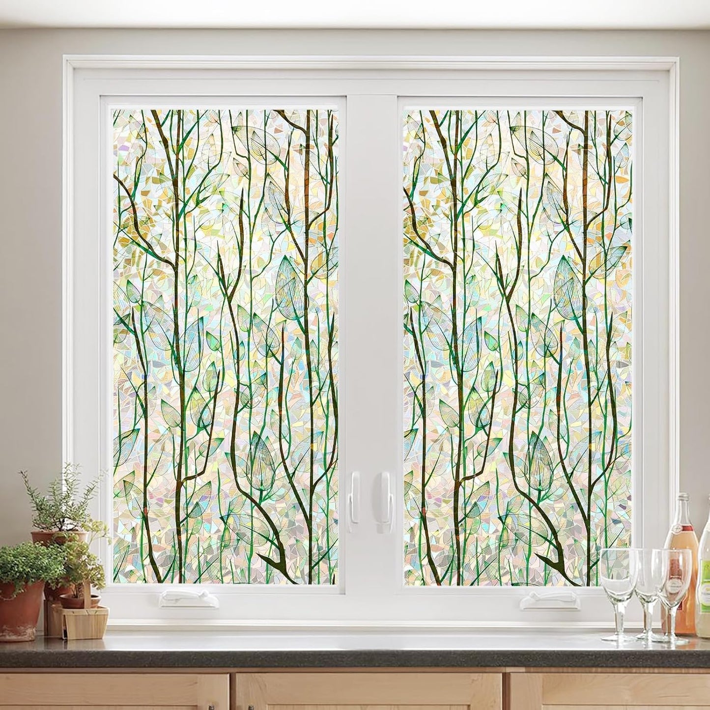 Finnez Window Privacy Film 3D Static Cling Window Film, No Glue Heat Control & 96% UV Blocking for Home Office, Decorative Frosted Glass Cover 17.5 Inch x 6.5 Feet