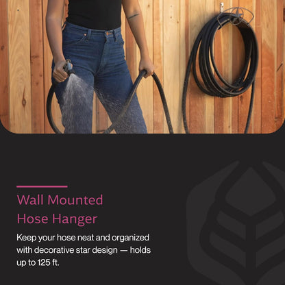 Yard Butler Heavy Duty Wall-Mounted Hose Hanger - Garden Hose Holder for Convenient Organization - Holds up to 125 Feet - Powder Coated Steel - Heavy Duty Bracing - Classic Design, Green