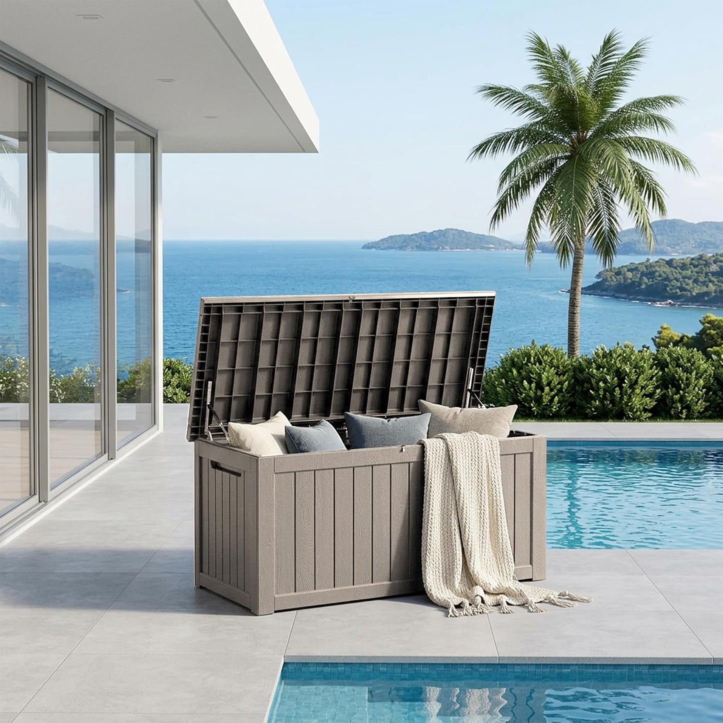 320 Gallon Outdoor Storage Box, Extra Large Waterproof Resin Deck Box with Lockable Lid Storage Bin for Patio Furniture Cushion, Garden Tools, Pool Accessories, UV-Resistant Outside, Black