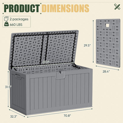 JUMMICO 31 Gallon Resin Deck Box Waterproof Indoor Outdoor Storage Boxes for Patio Furniture Cushions and Garden Tools (Brown)