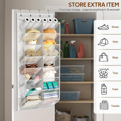 MISSLO 30 Pairs Over the Door Shoe Organizer Breathable Mesh Hanging Shoe Rack for Closet Storage with Wide Deep Pockets 10 Tier Shoes Holder Fit All the Family's Sneakers, Boots, Heels (White, 71")