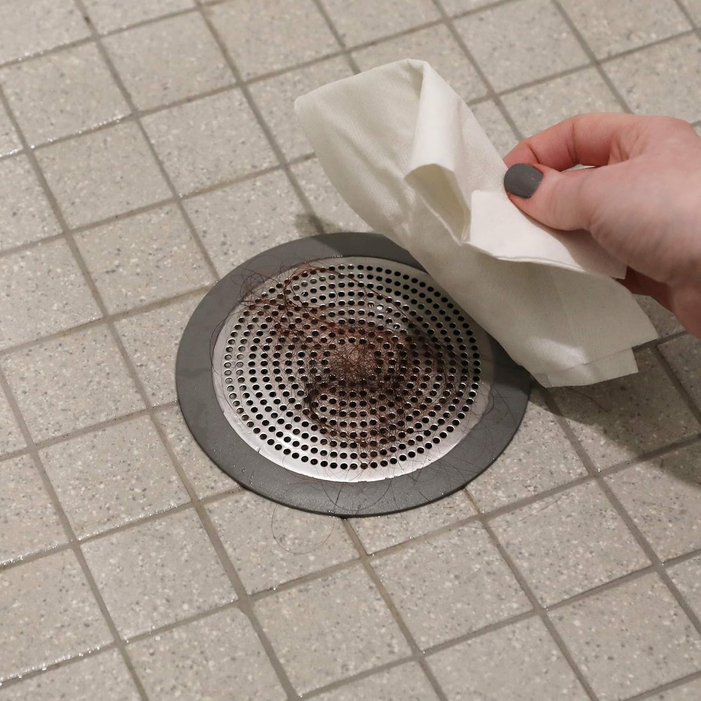 Danco Snap-in Shower Drain Cover with in-Drain Hair Catcher, 4-1/4" Round, White Strainer, (10533)