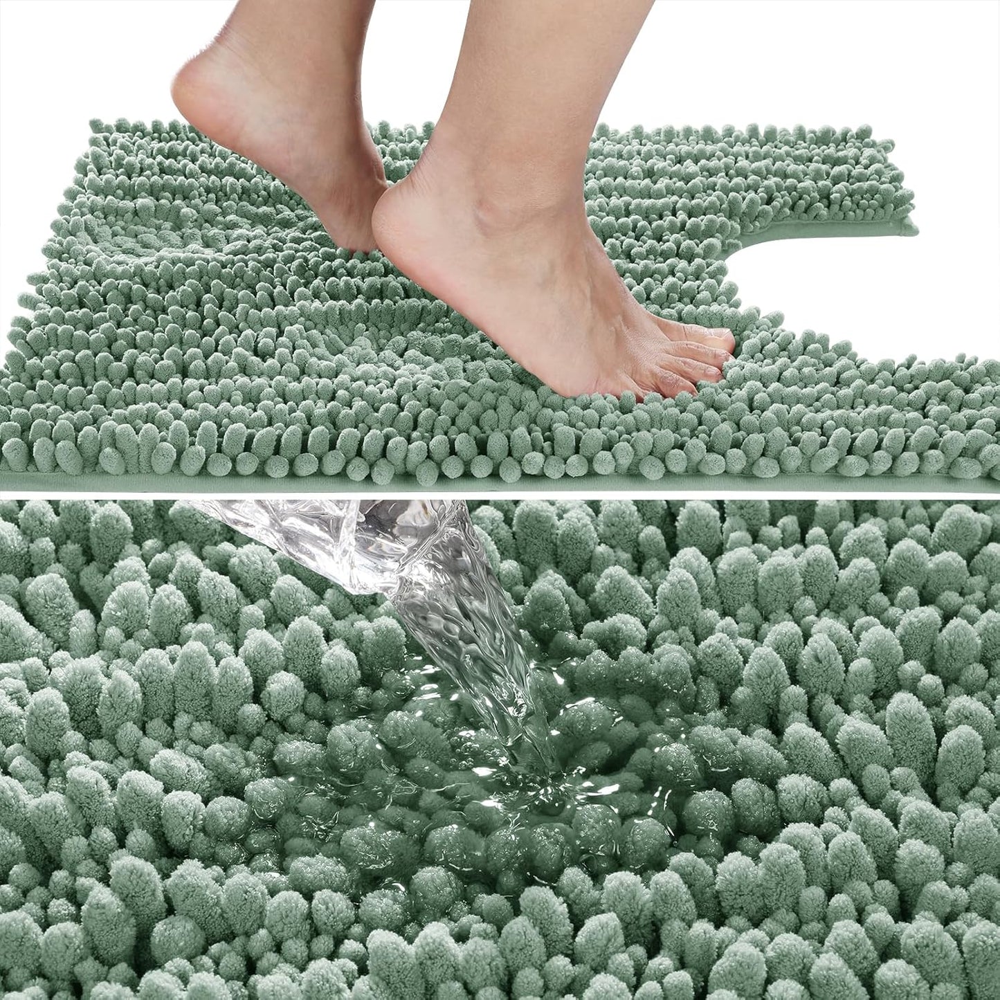 Yimobra Bathroom Rugs Non Slip Washable - Ultra Soft Absorbent Chenille Bath Mat, Quick Dry Shaggy Floor Carpet for Tub Shower, Gray Home Decor Accessories, 24x17 Inch
