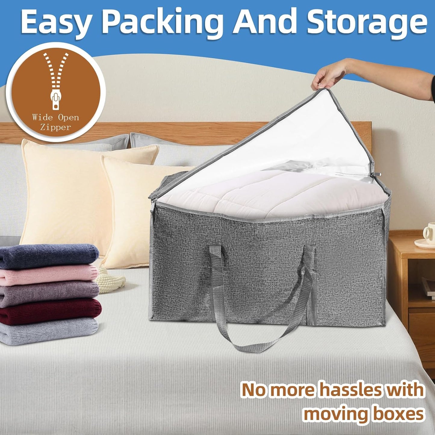 8 Pack-Extra Large Heavy Duty Moving Bags - Waterproof Storage Totes with Handles & Zippers, Foldable for College Dorm, Storage (Clear)