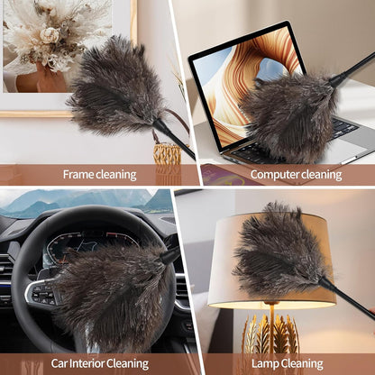 Extendable Cleaning Duster 94 Inch - Long Telescoping Ostrich Feather Dusters with Stainless Steel Extension Pole for High Ceiling Fan, High Ceilings,Roof Dusting