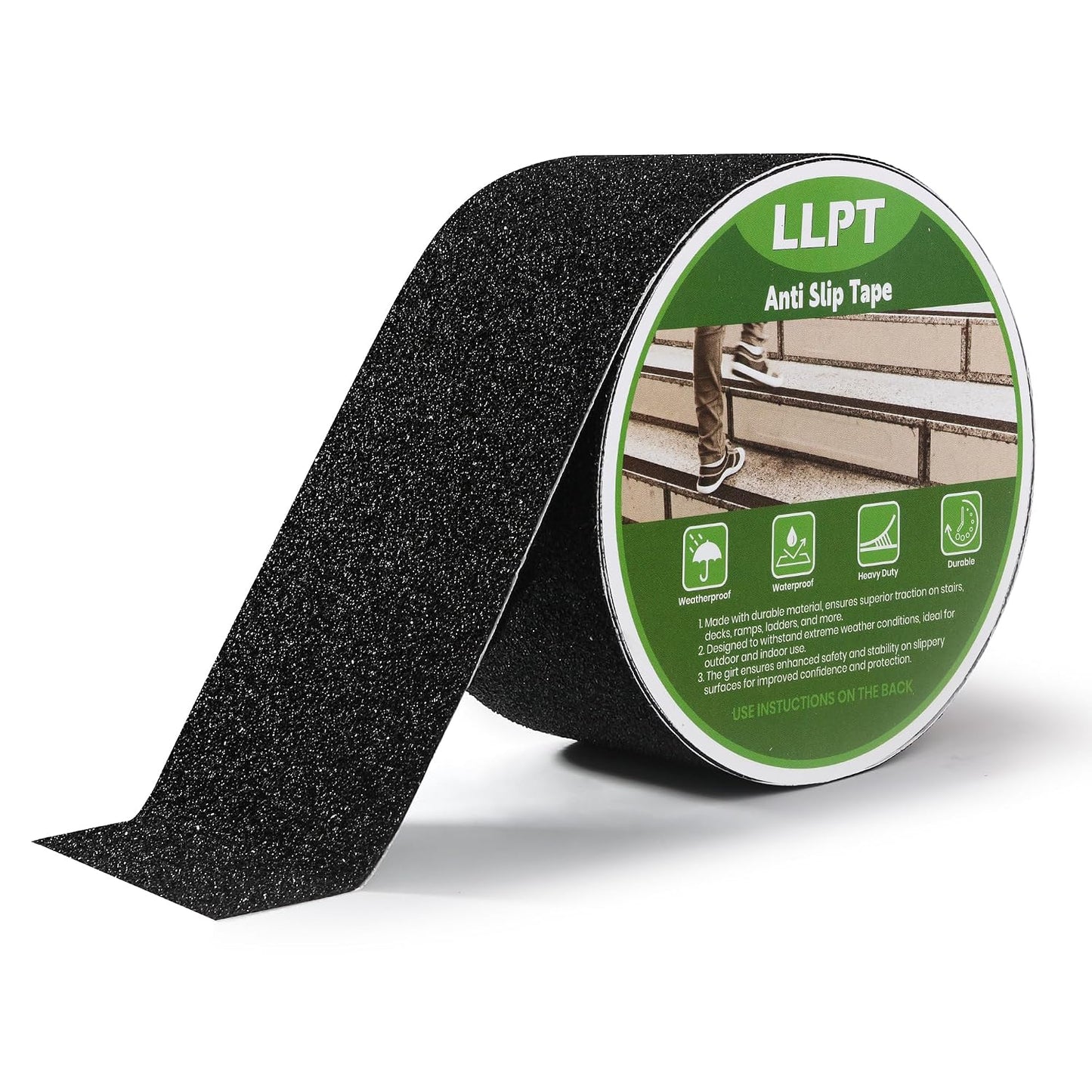 LLPT Grip Tape 2" x 16.5 Ft Ft Black Heavy Duty Anti Slip Tape | Waterproof, Deep Diamond Anti-Slip Texture, Strong Adhesion for House Stairs Ladders Bathroom Floor Steps Staircase Tread