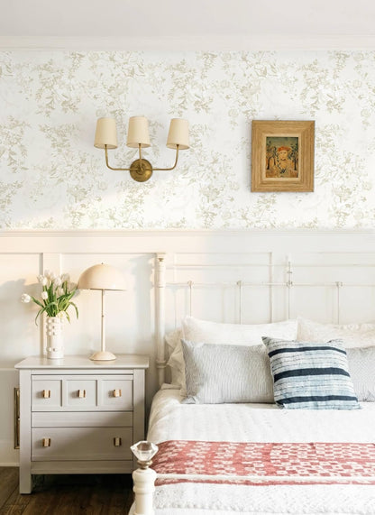 Dimoon 17.3''x78.7'' Vintage Peel and Stick Wallpaper Boho Beige Neutral Contact Paper White Floral Bird Wallpaper Removable Botanical Renter Friendly Modern Wall Paper Bedroom Bathroom Vinyl Roll