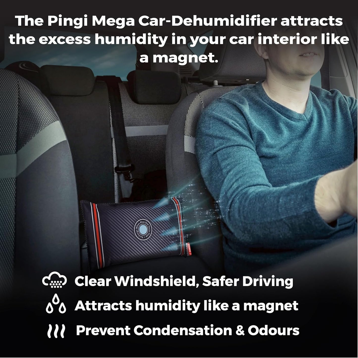 Reusable Car Dehumidifier Bag (1 Pack) Rechargeable Dehumidifier bags for Car, Trucks, and RVs - Prevent Damp & Moisture on Windscreens - Leakproof Moisture Absorber for Car and Home