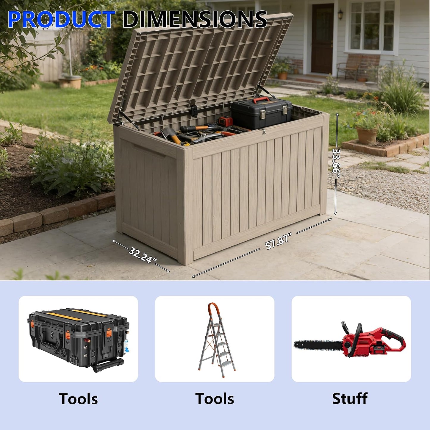 270 Gallon Outdoor Storage Box Resin Deck Box All Weather Waterproof Large Lockable Storage Container Deck Box for Patio Furniture, Garden Tools, Lockable, Black