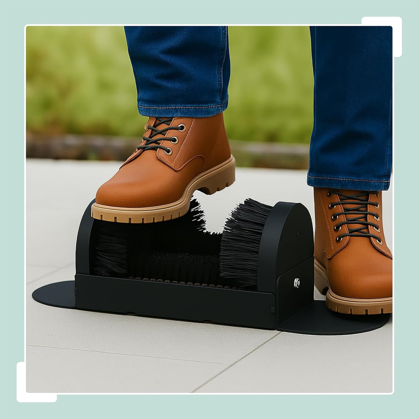 Relaxdays Shoe Scraper with All-Round Brushes, Outdoor Doormat, Heavy Duty Bristles, Floor Mounting, Black
