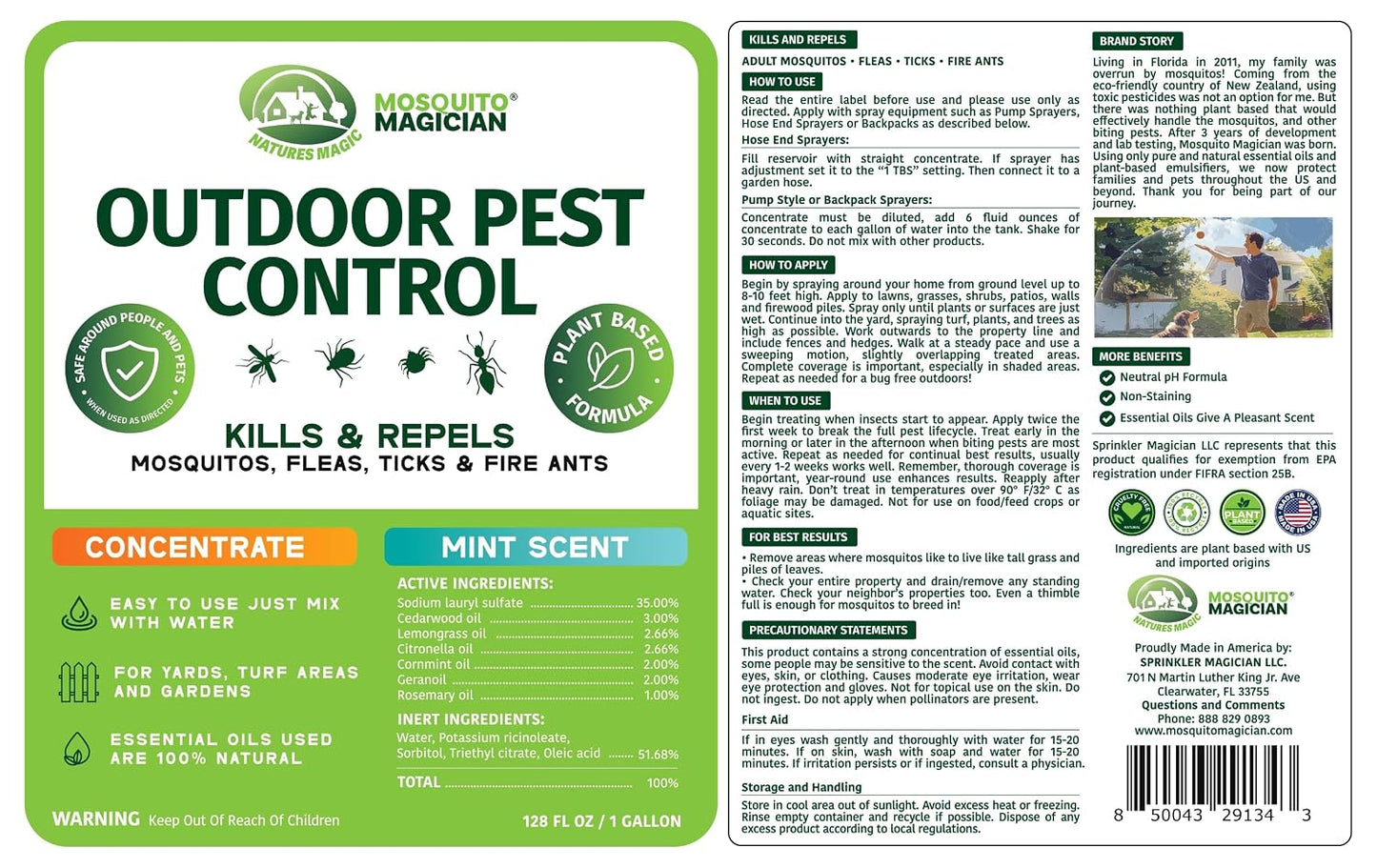 Mosquito Magician Liquid Concentrate – Kills Mosquitoes, Fleas & Fire Ants, Repels and Prevents Ticks – Essential Oil Yard Treatment Spray – Use with Sprayers, Foggers & Misting Systems – 32 oz, Mint