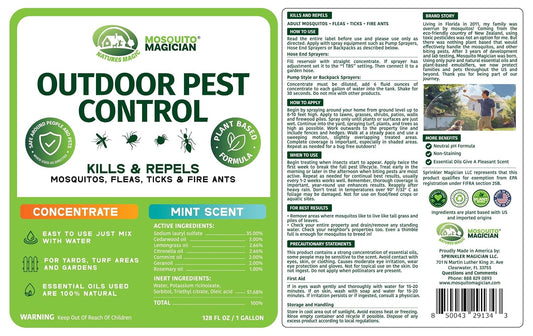 Mosquito Magician Liquid Concentrate – Kills Mosquitoes, Fleas & Fire Ants, Repels and Prevents Ticks – Essential Oil Yard Treatment Spray – Use with Sprayers, Foggers & Misting Systems – 32 oz, Mint