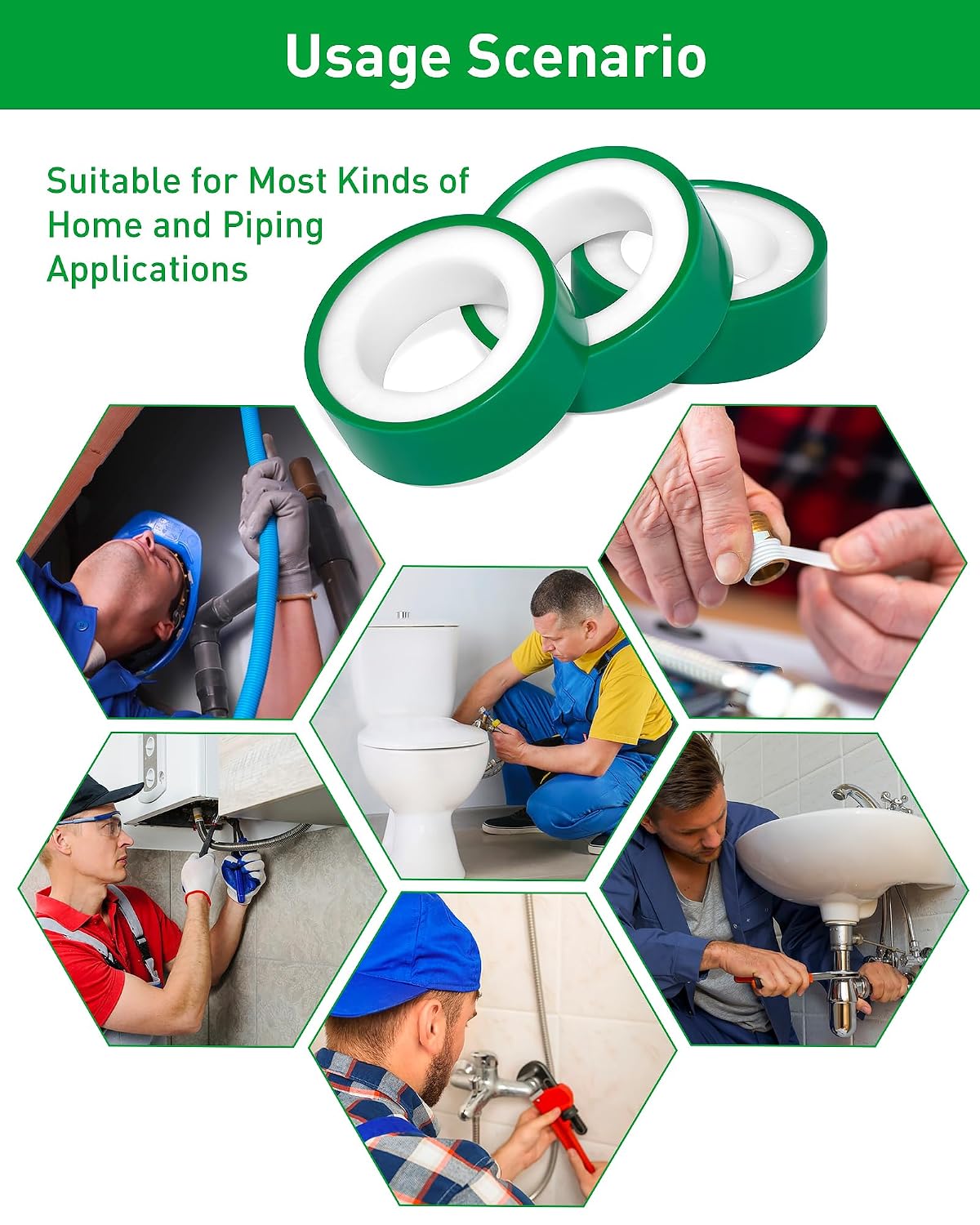 3 Roll Plumbers Tape, Teflon Water Pipe Sealing Tape, High-Density Thickening and Lengthen, High-Sealing Performance Waterproof Duct, Thread Seal, L 590 in x W 0.51 in. White