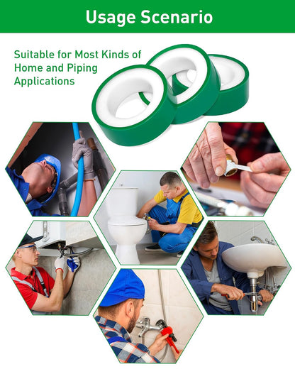 3 Roll Plumbers Tape, Teflon Water Pipe Sealing Tape, High-Density Thickening and Lengthen, High-Sealing Performance Waterproof Duct, Thread Seal, L 590 in x W 0.51 in. White