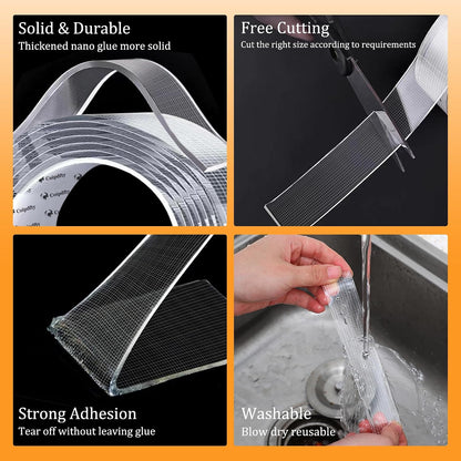 Double Sided Tape Heavy Duty for Wall Decor No Damage to Paint,Clear Removable Mounting Tape,Nano Two Sided Adhesive Tape,Picture Hanging Strips for Posters,Stickers - 3Rolls,Total(1.18in*20FT)
