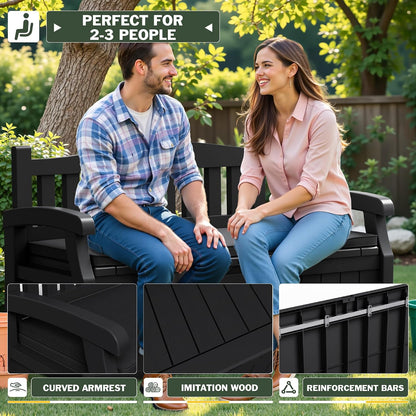 Flamaker 80 Gallon Storage Bench Outdoor Indoor, Durable All-Weather Seating with Hidden Storage, Lockable Deck Box for Garden, Patio, Poolside (Brown)