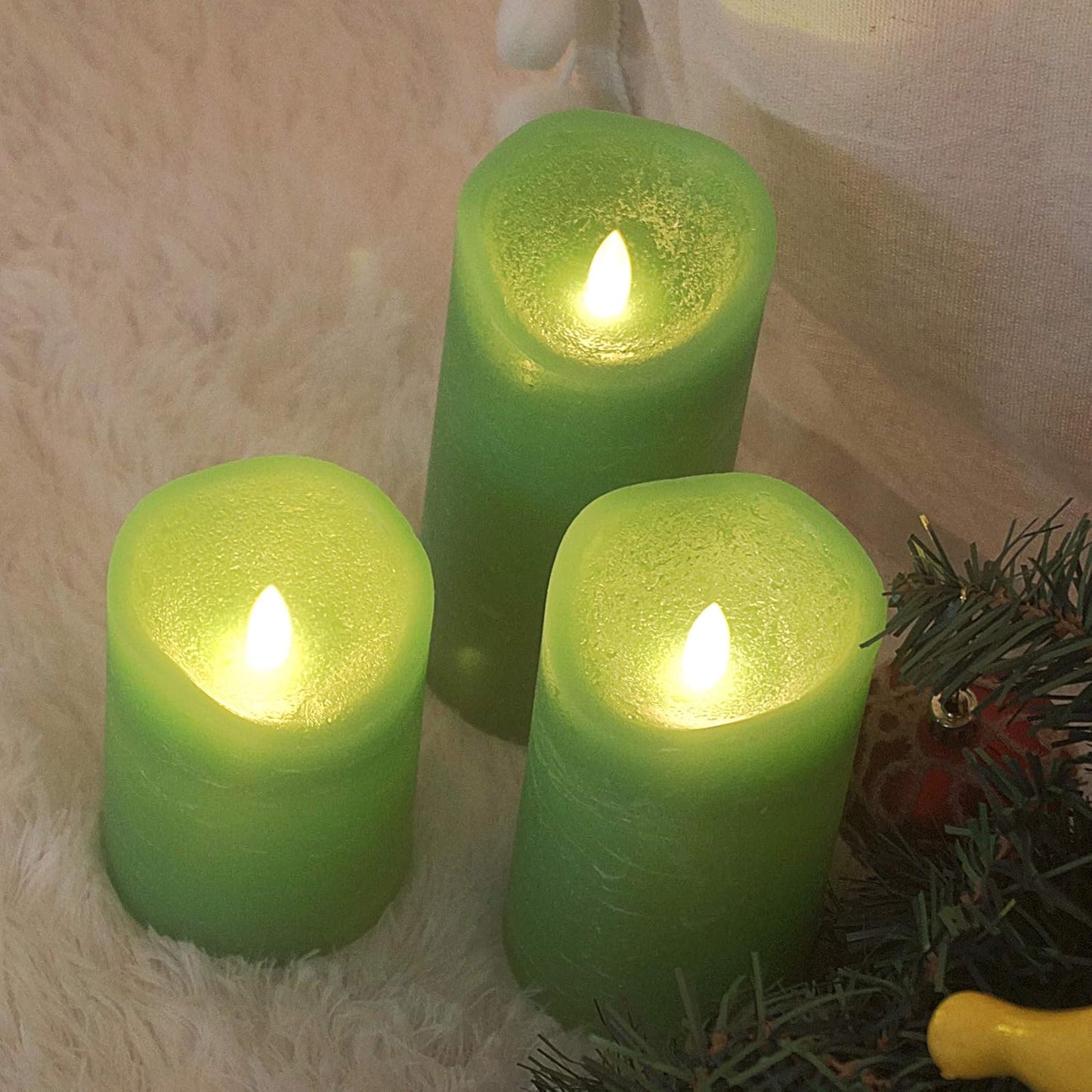 Battery Operated Flameless Candles with Remote Timer Real Wax Realistic Bright Flicker Flickering Electric Electronic LED Pillar Lights Home Wedding Party Decorations Set of 3 Rustic Texture Gray Grey