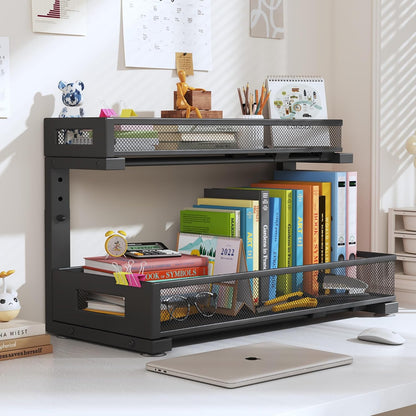 2-Pack Under Sink Storage Organizer, Large 2-Tier Elegant Mesh Pull Out Shelf for Kitchen and Bathroom Cabinet Organization, L-Shaped and Adjustable Height Design,Patent Pending-Black