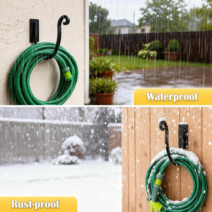 Hose Holder Wall Mount: 8 Inch Metal Heavy-Duty Garden Hose Hanger Outdoor | Hand-forged Hose Rack Mount