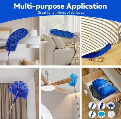 Dusters for Cleaning, Duster with Extension Pole 5 in 1 Kit, Cobweb Duster, Long Dusters for High Ceilings, Microfiber Dusters for Ceiling Fan, Blinds and Furniture