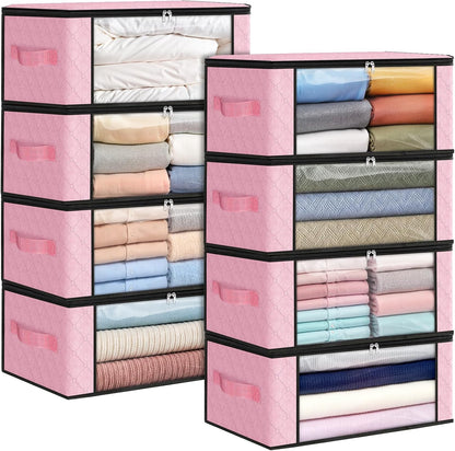 Fab totes 6 Pack Storage Bags for Clothes and Blanket, Foldable Closet Organizers and Storage with Zippers, Clear Window and Handles, Fabric Storage Bins for Sweater, Comforter, Bedding,Linen Sheets