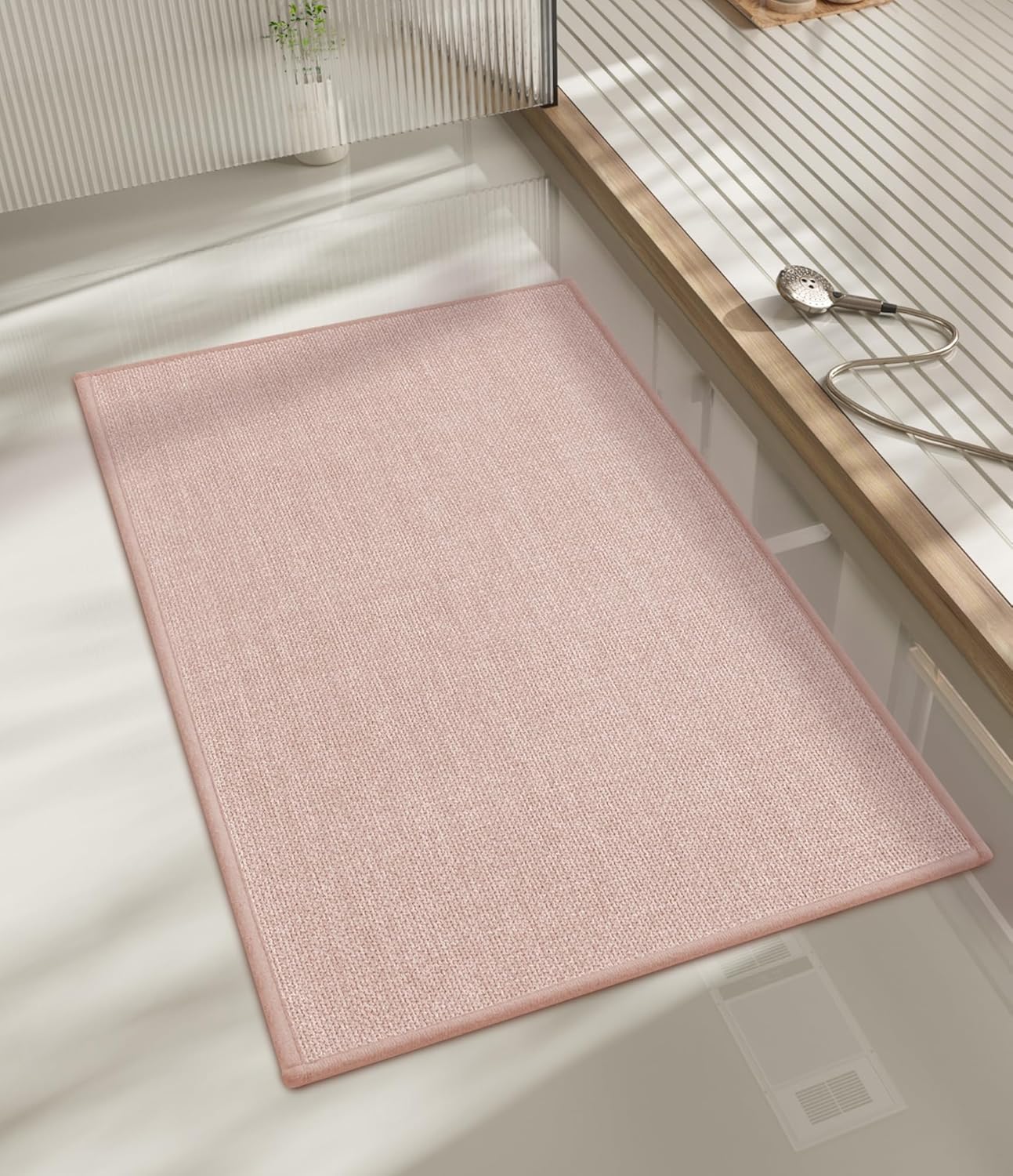 chakme Bathroom Rugs Mat 24x17, Ultra Thin Non Slip Bath Mat Small Quick Dry Absorbent Bath Mat for Bathroom Floor, (Dark Beige, 24"x17")