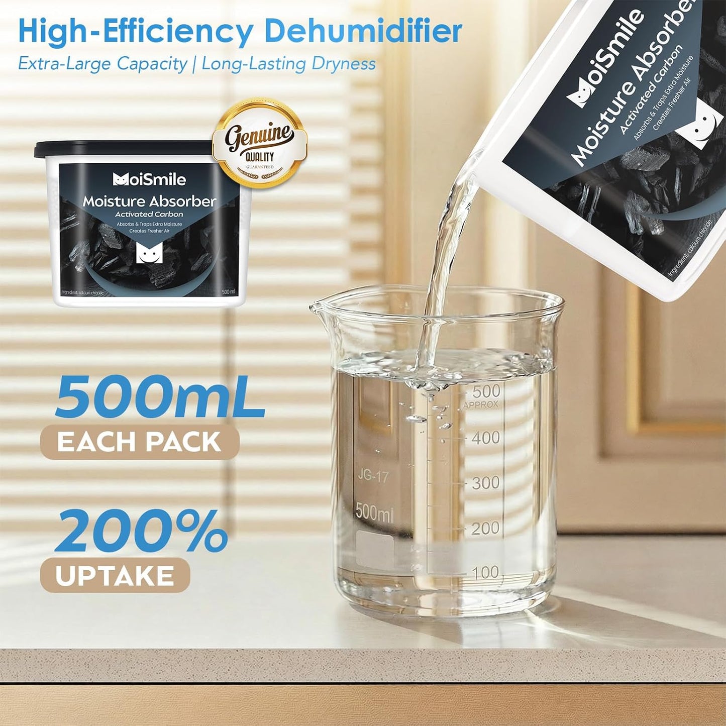 Moisture Absorbers, Efficient Humidity Absorber ＆ Odor Eliminator Boxes, Refillable Car Dehumidifier for Closet, Bathroom, Basement＆ RV, 3 Pack, Fragrance Free