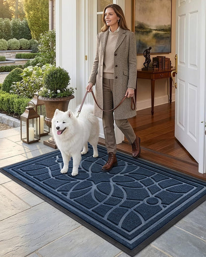 DEXI Front Door Mat Outside Entrance, Heavy Duty Non Slip Low Profile Doormat for Entryway, Trap Dirt and Moisture Welcome Mats, Easy Clean, Patio, Garage, 3x2, Blue