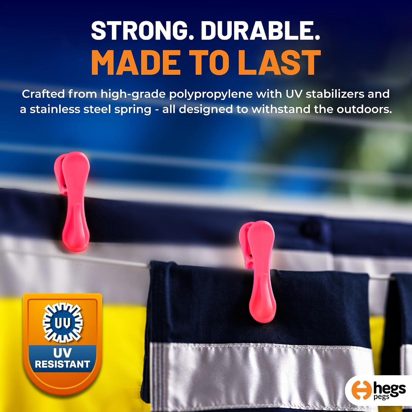 Hegs 24 Pack Multi-Color - The Smartest Heavy Duty Clothespins with Hooks - Hang 3 Garments at Once with Our Tough, Dual Hooks Clothes Pins with Anti-Rust Spring - Durable, Colorful Clothespins