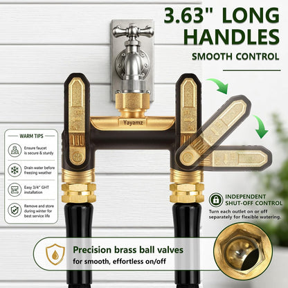 Garden Hose Splitter 2 Way,Heavy Duty All Metal Water Hose Y Splitter | Shut Off Valves,3.6" Easy-Turn Handles,Full Flow Leak-Resistant 3/4" GHT Outdoor Faucet Splitter for Lawn,Garden & Irrigation