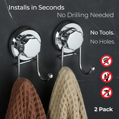 HASKO Suction Cup Hooks for Shower Wall, Removable Towel Hooks for bathrooms, Includes Optional No Drill Adhesive Mount for Inside Shower, Rustproof Stainless Steel - 2 Pack, Bronze