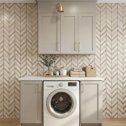 Yipscazo 10-Sheet Herringbone Backsplash Peel and Stick Tile, Polished White PVC Stick on Backsplash for Kitchen, Waterproof Self Adhesive Wall Tile for Bathroom