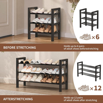 2 Tier Shoe Rack - Expandable Shoe Organizer for Closet, Adjustable Metal Shoe Shelf Storage, Stackable Long Shoe Stand Holder for Garage, Entryway, Door Entrance