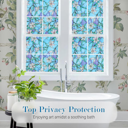 rabbitgoo Window Privacy Film, Decorative Stained Glass Window Film, Sun Blocking Glass Clings, Renter-Friendly Static Cling Frosted Sticker Covering for Home Door, Rainbow Tulip 17.5" X 78.7"
