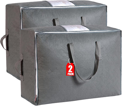 105L Extra Large Storage Bags for Blankets, King Comforters, Bedding, Clothes, Pillows, Sheets - Closet Organizers and Storage with 4 Handles & Clear Window, Foldable & Breathable (Grey, 3pack)