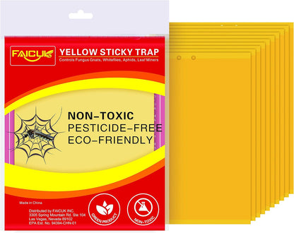 Faicuk Yellow Dual-Sided Sticky Fly Traps for Plant Insect Like Aphids, Fungus Gnats, Leaf Miners and White Flies (30 Pack)