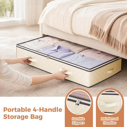 Budding Joy 90L Under Bed Storage Containers, 4 Pack Closet Organizers Grey | Foldable underbed storage bins for linen sheets, blanket, clothing, comforter, sweaters, pillows, wrapping paper
