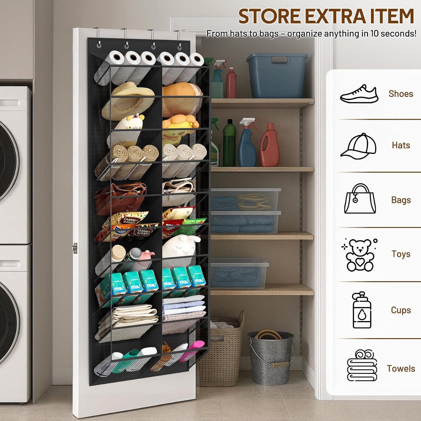 MISSLO 30 Pairs Over the Door Shoe Organizer Breathable Mesh Hanging Shoe Rack for Closet Storage with Wide Deep Pockets 10 Tier Shoes Holder Fit All the Family's Sneakers, Boots, Heels (White, 71")