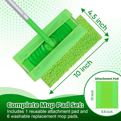 UNIMADE Reusable Microfiber Mop Pads Compatible with Swiffer Sweeper - 6 Replacement Pads + 1 Base Pad - Dry & Wet Sweeping Cloths, Washable Mopping Refills Use for Most Floor Types