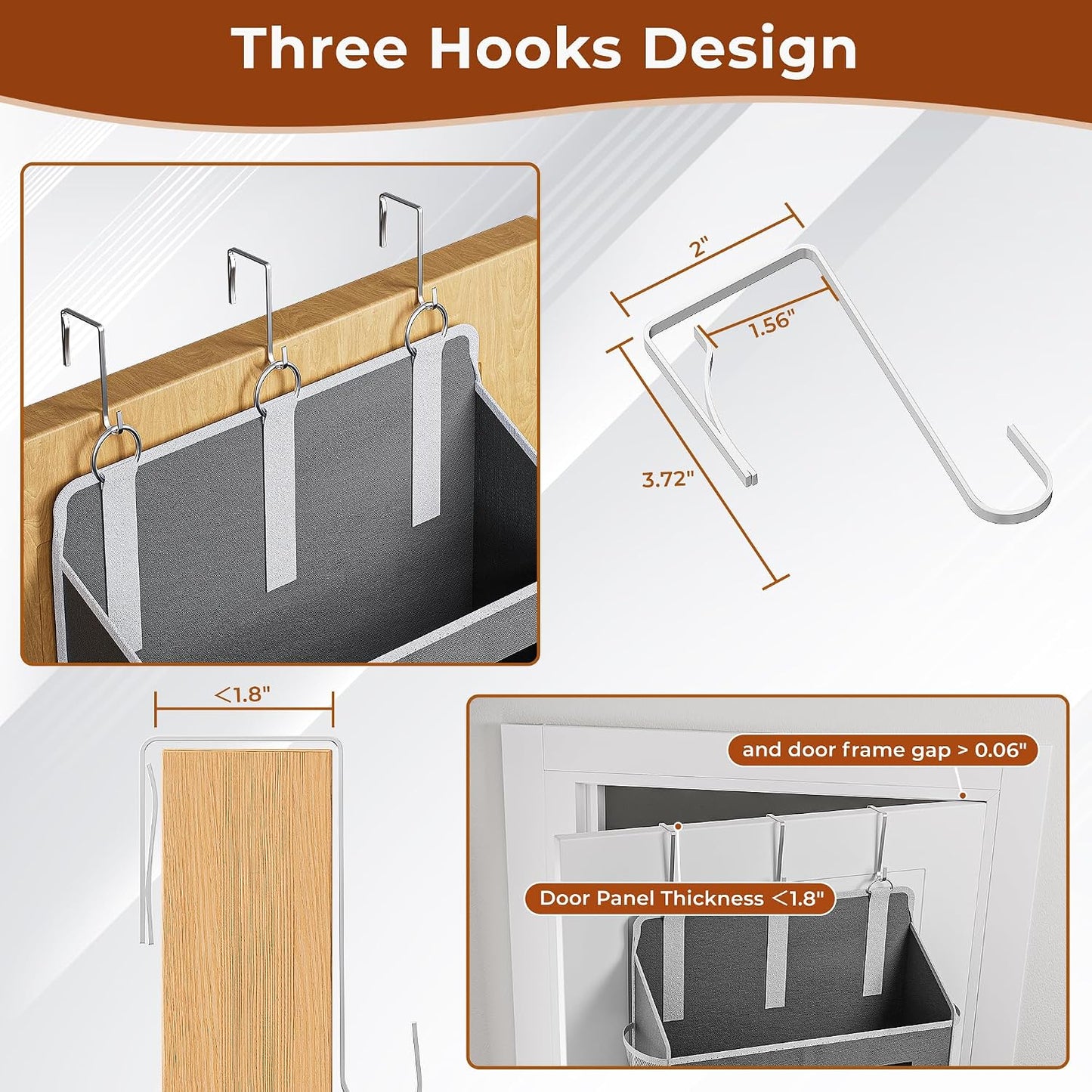 2 Pack 5 Tier Over The Door Organizer - Large Capacity Behind Door Hanging Shelves with 10 Mesh Pockets and Clear Windows, Closet Organizers and Storage for Bathroom, Bedroom, Nursery, Grey