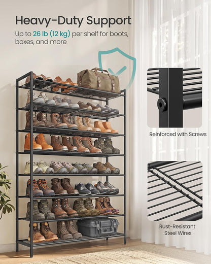 SONGMICS Metal Shoe Rack, Free Standing Shoe Organizer for Entryway Closet Garage Small Spaces, Heavy-Duty Slim Steel Storage Shelf, 8-Tier, Fits 16-24 Pairs, Bronze ULMR028A01