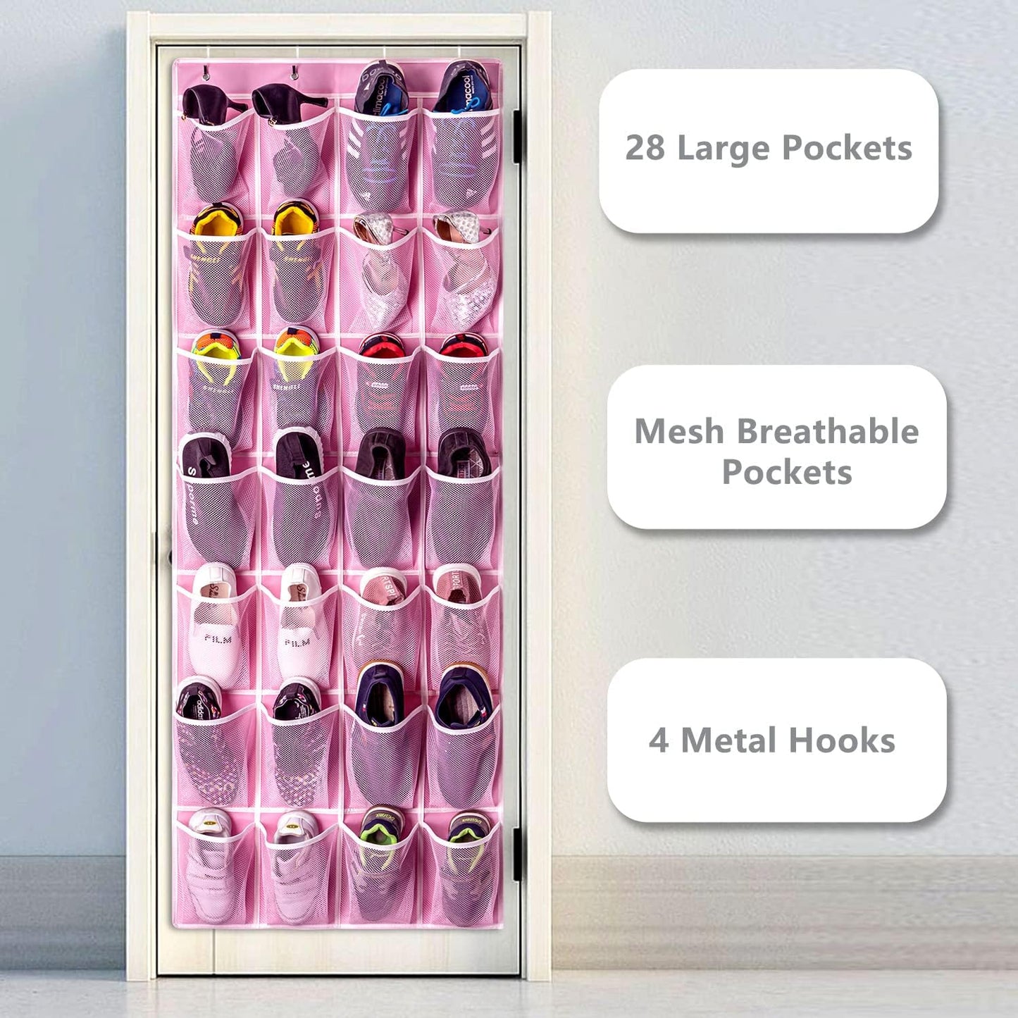 KEEPJOY 10 Tiers White Over Door Shoe Organizer Storage, Hanging Shoe Holder for Door with Large Deep Pockets, Fit 20-30 Pairs Shoe Rack for Sneakers, Boots (White)