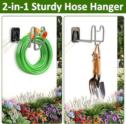 Garden Hose Holder Wall Mount Water Hose Holders for Outside | Metal Hose Hanger with Hook Heavy Duty Garden Hose Reel for Outside Yard Lawn Storage