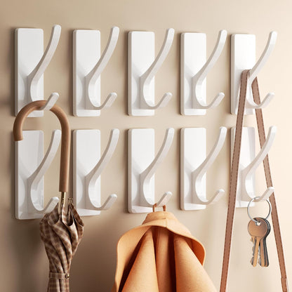 pickpiff White Self Adhesive Coat Hooks for Hanging: 13LB Extra Strong Stainless Wall Hook for Towel, Utensil, Backpack, Hat, Sturdy Metal Hanger for Bathroom, Kitchen, Door, 4-Pack