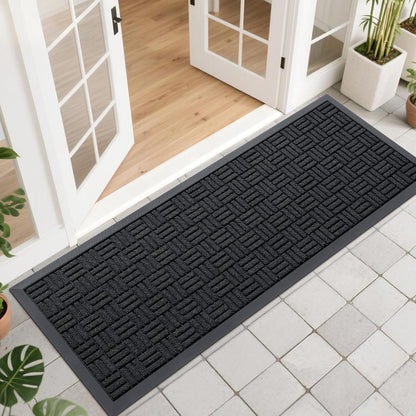 OLANLY Front Door Mat Outside Entrance 29.5x17, Absorbent, Heavy Duty Sturdy Natural Rubber Doormat Indoor Outdoor, Stain and Fade Resistant, Non-Slip Backing Low Profile Floor Mat for Entryway, Grey