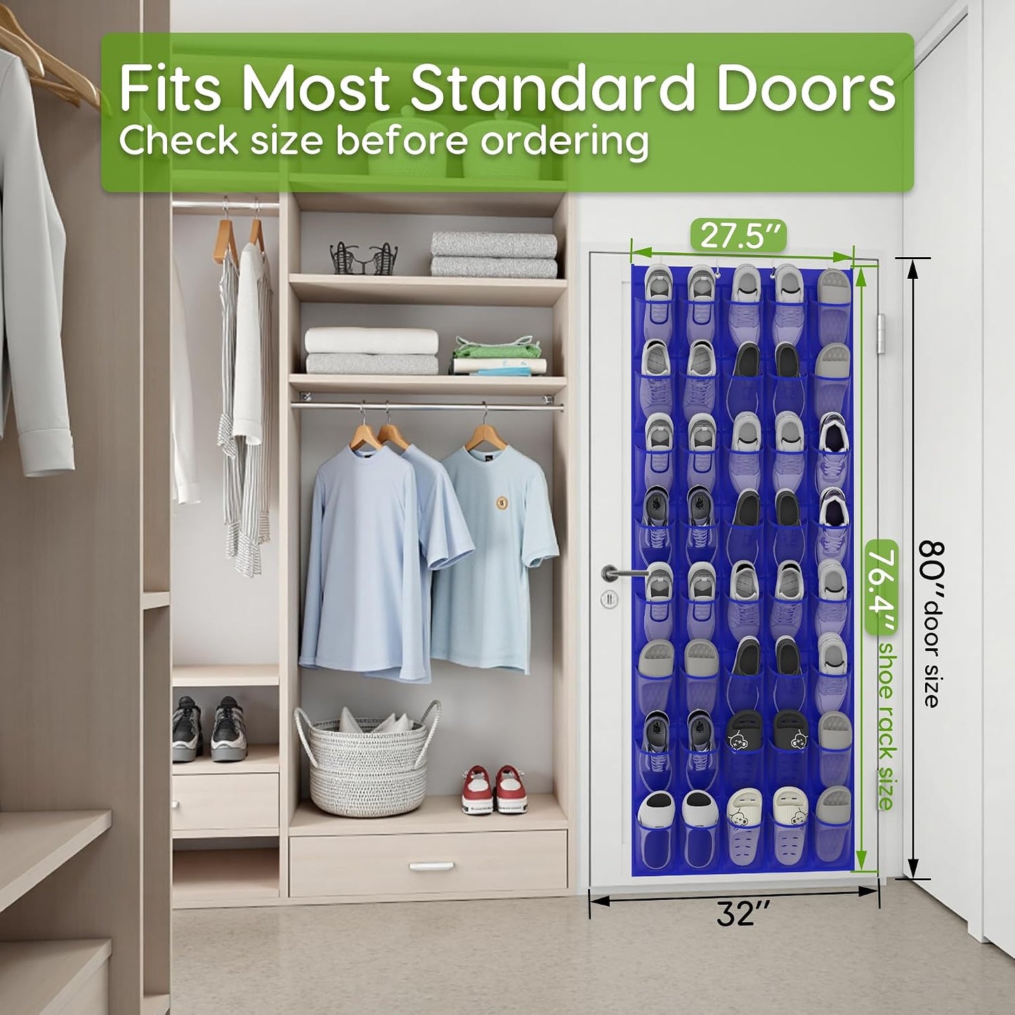 Over the Door Shoe Organizer with 40 Large Breathable Mesh Pockets, Space Saving Shoe Holder, Hanging Shoe Rack for Entryway Bedroom Closet Storage (White, 40 Pockets)