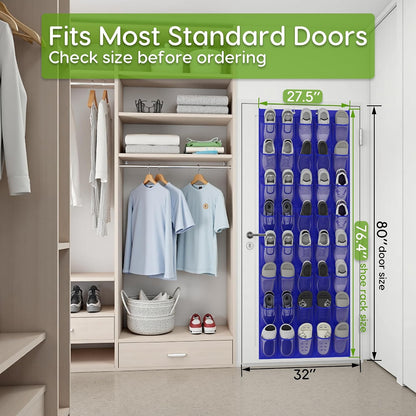 Over the Door Shoe Organizer with 40 Large Breathable Mesh Pockets, Space Saving Shoe Holder, Hanging Shoe Rack for Entryway Bedroom Closet Storage (White, 40 Pockets)
