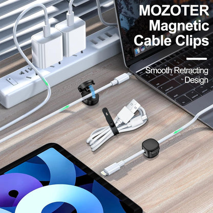 12 Pack,Magnetic Cable Clips & Silicon Cable Ties,[Cable Smooth Adjustable Under Desk Organizer],Cable Management,Cord Holder-Desk Stand Cable Organizer Holding,Adhesive for Home Cable Keeper